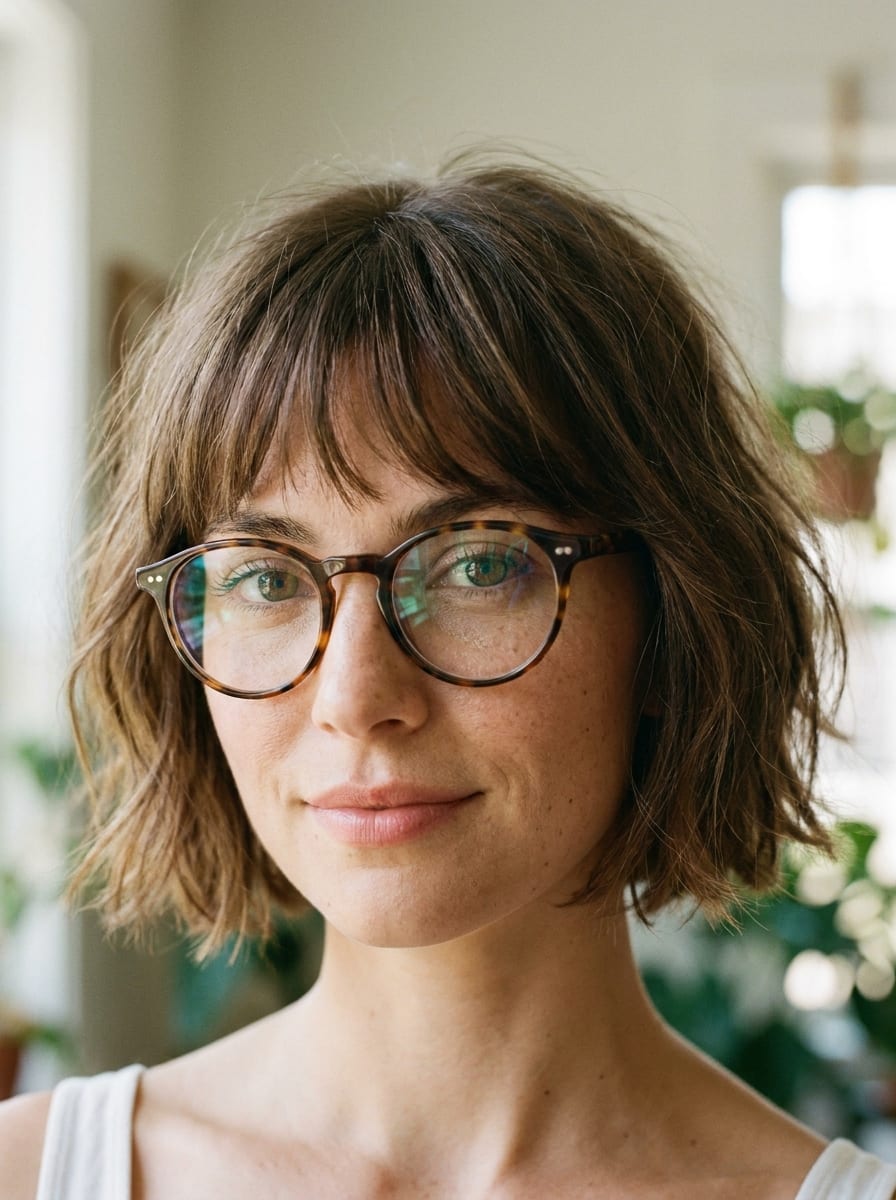 Kurzer Bob mit Pony und Brille - Kurzhaarfrisur mit Brille